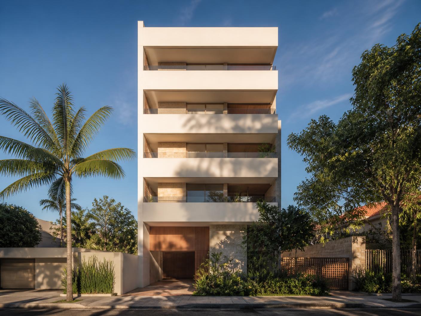 MAX Horizonte — Edifício residencial de linhas horizontais, com varandas contínuas e presença discreta na rua.